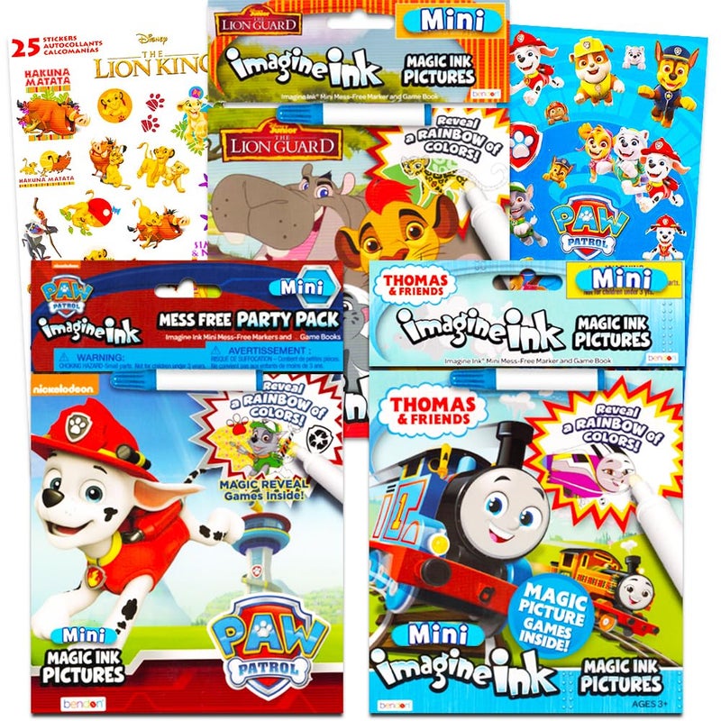 Imagine Ink Coloring Book Set for Toddlers Kids - 3 Magic Ink Books Featuring Paw Patrol, Thomas the Train, Lion Guard with Invisible Ink Pens and Stickers (Mess Free Coloring) - Image 1